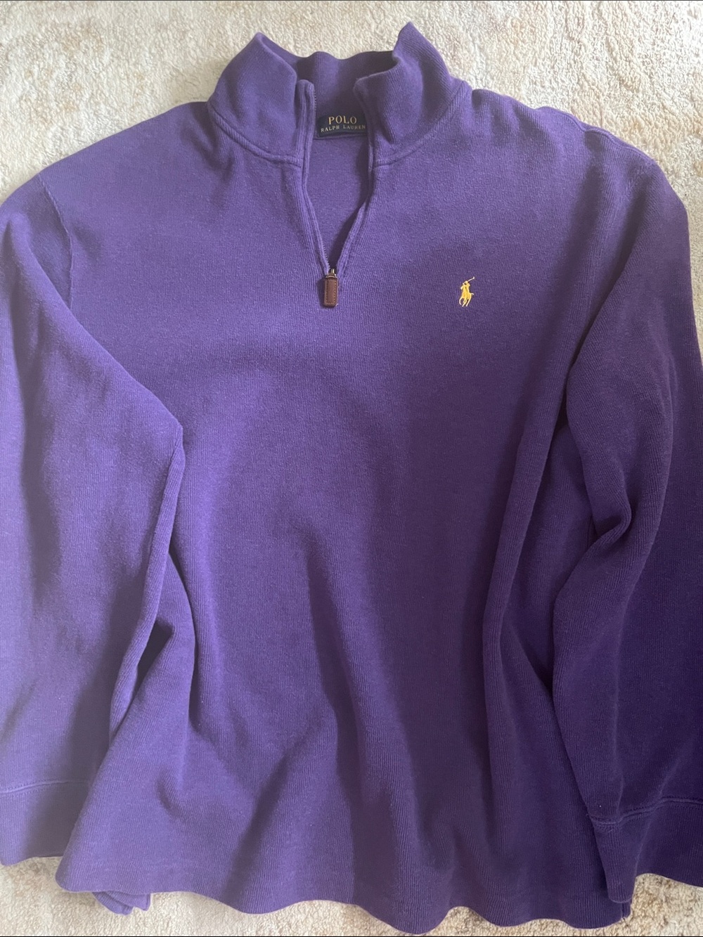 Polo by Ralph Lauren Deep Purple Quarter-Zip Sweater with Yellow Pony